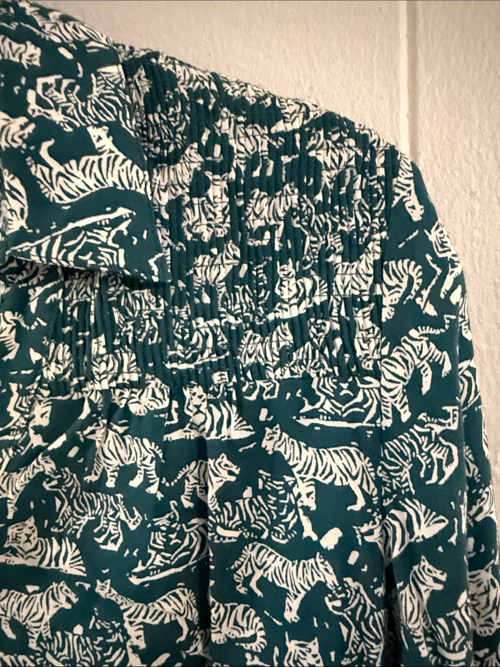 Anthropologie Maeve “Amara” Teal White Tiger-Print Button-Up Shirt - Picture 10 of 13